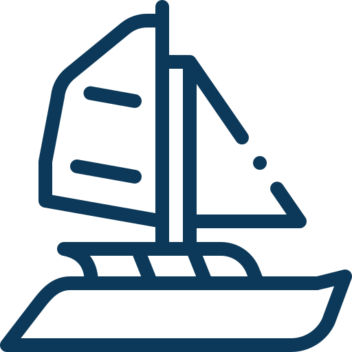 Outline of a sailboat with sails and a simple hull design.